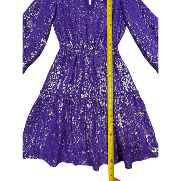 Lilly Pulitzer Purple Metallic Long Sleeve Tiered Dress Silk Blend Approx Size 0 - Picture 7 of 9